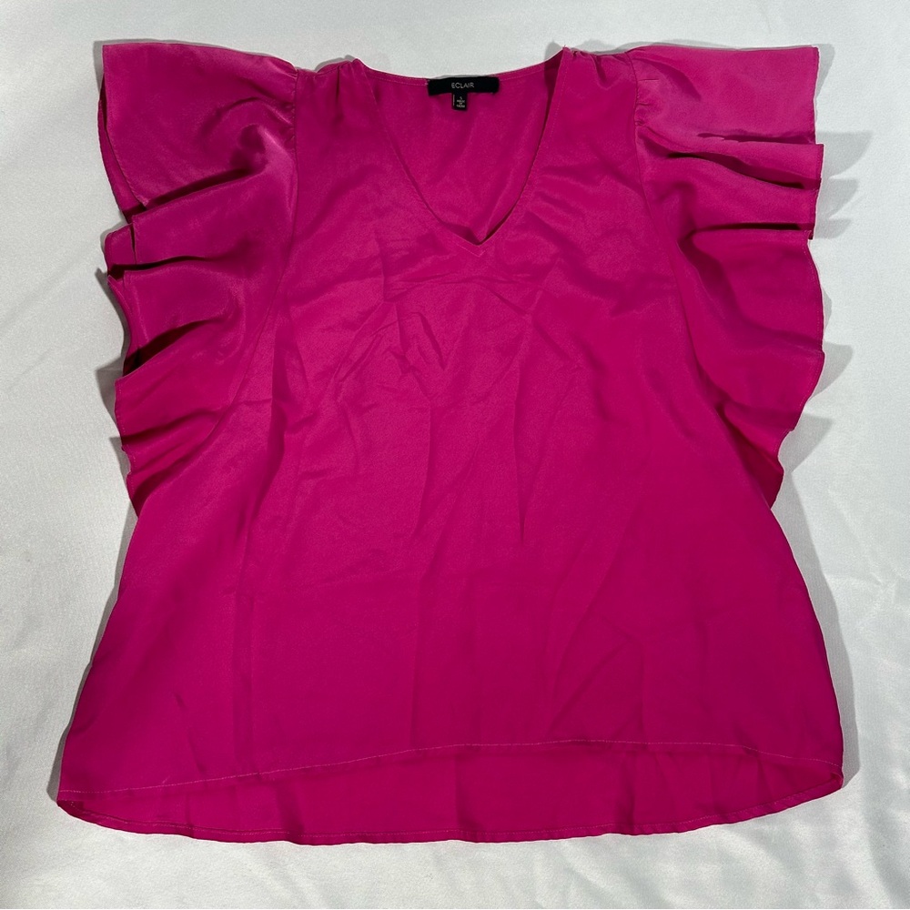 Eclair Magenta Ruffle Sleeve Blouse🩷